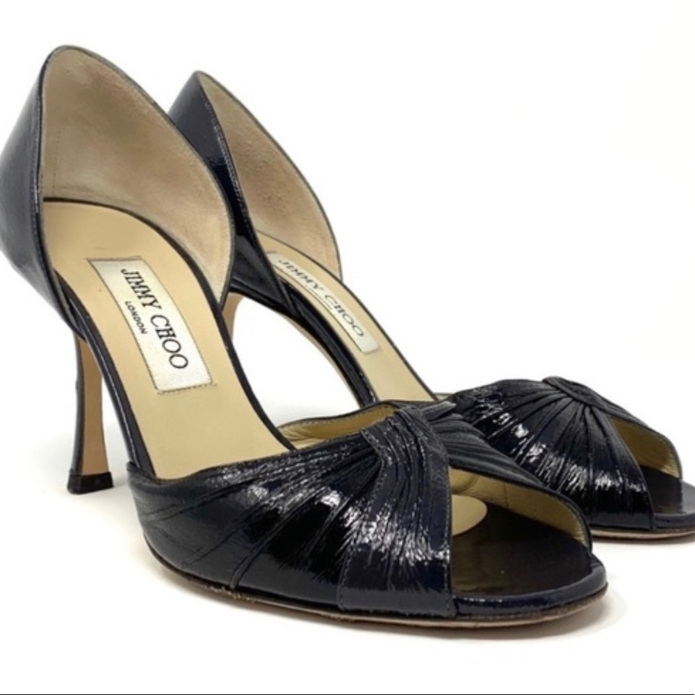 Jimmy Choo patent leather d'orsay heels.